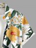 Tropical Leaf Flower Print Hawaii Button Pocket Shirt For Men -  
