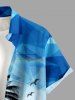 Coconut Tree Bird Geometric Ombre Print Hawaii Button Pocket Shirt For Men -  