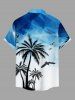 Coconut Tree Bird Geometric Ombre Print Hawaii Button Pocket Shirt For Men -  