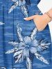 Plus Size Tropical Leaf Hibiscus Flower Sea Print Hawaii Split Pocket A Line Midi Dress -  