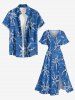 Plus Size Tropical Leaf Hibiscus Flower Sea Print Hawaii Split Pocket A Line Midi Dress -  