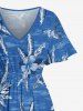 Plus Size Tropical Leaf Hibiscus Flower Sea Print Hawaii Split Pocket A Line Midi Dress -  