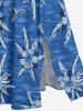 Plus Size Tropical Leaf Hibiscus Flower Sea Print Hawaii Split Pocket A Line Midi Dress -  