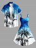 Coconut Tree Bird Geometric Ombre Print Hawaii A Line Dress - Bleu 1X