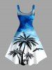 Coconut Tree Bird Geometric Ombre Print Hawaii A Line Dress - Bleu 1X