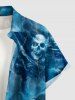 Plus Size Pirate Skull Octopus Ship Cruise Print Buttons Pocket Hawaii Shirt For Men - Paon Bleu 3XL