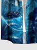 Plus Size Pirate Skull Octopus Ship Cruise Print Buttons Pocket Hawaii Shirt For Men - Paon Bleu 5XL
