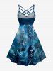 Pirate Skull Octopus Ship Cruise Print Ruched Lattice Crisscross Straps Hawaii Dress - Paon Bleu 5X