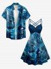 Pirate Skull Octopus Ship Cruise Print Ruched Lattice Crisscross Straps Hawaii Dress - Paon Bleu 5X