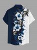 Skull Hibiscus Flower Leaf Paint Splatter Prinit Buttons Pocket Hawaii Shirt For Men -  