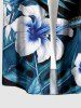 Plus Size Hibiscus Flower Tropical Leaf Print Buttons Pocket Hawaii Shirt For Men - Paon Bleu 5XL