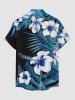 Plus Size Hibiscus Flower Tropical Leaf Print Buttons Pocket Hawaii Shirt For Men - Paon Bleu 5XL