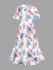 Flower Leaf Print Surplice Tulip Hem Ruffles Hawaii Dress - Rose  5X