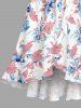 Flower Leaf Print Surplice Tulip Hem Ruffles Hawaii Dress - Rose  5X