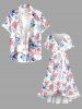Flower Leaf Print Surplice Tulip Hem Ruffles Hawaii Dress - Rose  5X