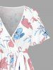 Flower Leaf Print Surplice Tulip Hem Ruffles Hawaii Dress - Rose  5X
