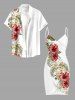 Plus Size Hibiscus Flower Tropical Leaf Print Convertible Hawaii Beach Cover - Blanc 2X
