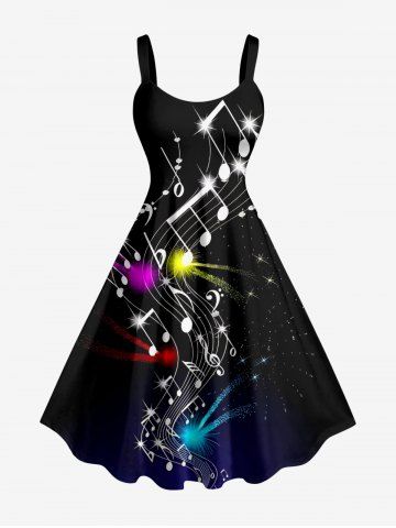 Plus Size Galaxy Music Notes Print Hawaii Tank Dress - BLACK - XXS