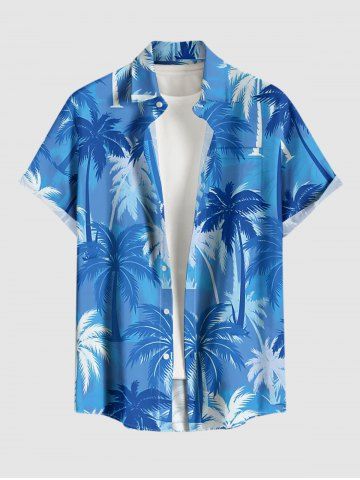 Plus Size Coconut Tree Print Hawaii Button Pocket Shirt For Men - SKY BLUE - 6XL
