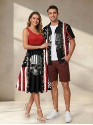 Skull Patriotic American Flag Print Matching Outfit For Couples -  