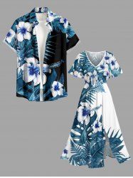 Hibiscus Flower Tropical Leaf Print Matching Hawaii Beach Outfit For Couples -  