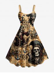 Pirate Skull Ship Rudder Anchor Cruise Print Hawaii Tank Dress - Bronze 2X