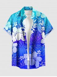 Tropical Leaf Hibiscus Flower Ombre Print Hawaii Button Pocket Shirt For Men - Bleu 5XL