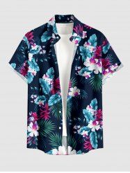 Tropical Leaf Flower Print Hawaii Button Pocket Shirt For Men - Paon Bleu 2XL