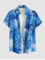 Plus Size Coconut Tree Print Hawaii Button Pocket Shirt For Men -  