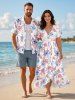 Flower Leaf Print Matching Hawaii Beach Outfit For Couples - Rose  