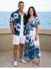 Hibiscus Flower Tropical Leaf Print Matching Hawaii Beach Outfit For Couples -  