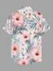 Hibiscus Flower Tropical Leaf Print Buttons Pocket Hawaii Shirt For Men - Rose  S