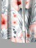 Hibiscus Flower Tropical Leaf Print Buttons Pocket Hawaii Shirt For Men - Rose  S