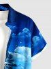 Coconut Tree Boat Mountain Cloud Print Buttons Pocket Hawaii Shirt For Men - Bleu 4XL