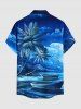 Coconut Tree Boat Mountain Cloud Print Buttons Pocket Hawaii Shirt For Men - Bleu 4XL