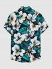 Flowers Tropical Leaf Print Buttons Pocket Hawaii Shirt For Men - Turquoise Foncée 3XL