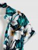 Flowers Tropical Leaf Print Buttons Pocket Hawaii Shirt For Men - Turquoise Foncée 3XL