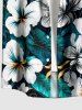 Flowers Tropical Leaf Print Buttons Pocket Hawaii Shirt For Men - Turquoise Foncée 3XL