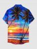 Coconut Tree Sun Seascape Ombre Sky Print Buttons Pocket Hawaii Shirt For Men - Bleu 4XL