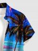 Coconut Tree Sun Seascape Ombre Sky Print Buttons Pocket Hawaii Shirt For Men - Bleu 4XL