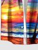 Coconut Tree Sun Seascape Ombre Sky Print Buttons Pocket Hawaii Shirt For Men - Bleu 4XL