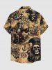Pirate Skull Ship Rudder Anchor Cruise Print Buttons Pocket Hawaii Shirt For Men - Bronze L