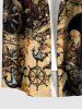 Pirate Skull Ship Rudder Anchor Cruise Print Buttons Pocket Hawaii Shirt For Men - Bronze L