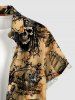 Pirate Skull Ship Rudder Anchor Cruise Print Buttons Pocket Hawaii Shirt For Men - Bronze L