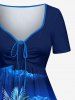 Coconut Tree Boat Mountain Cloud Print Cinched Hawaii Dress - Bleu 3X