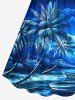 Coconut Tree Boat Mountain Cloud Print Cinched Hawaii Dress - Bleu 3X