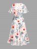 Hibiscus Flower Tropical Leaf Print Surplice Hawaii Midi Dress - Rose  2X
