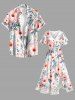 Hibiscus Flower Tropical Leaf Print Surplice Hawaii Midi Dress - Rose  3X