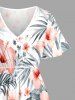 Hibiscus Flower Tropical Leaf Print Surplice Hawaii Midi Dress - Rose  3X