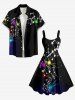 Galaxy Music Notes Print Hawaii Tank Dress - Noir S